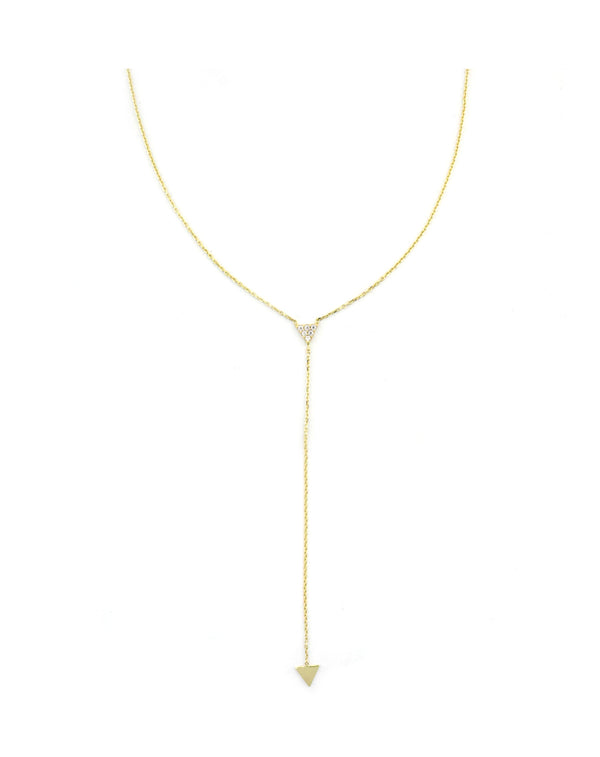 14K Gold Triangle CZ Lariat Necklace