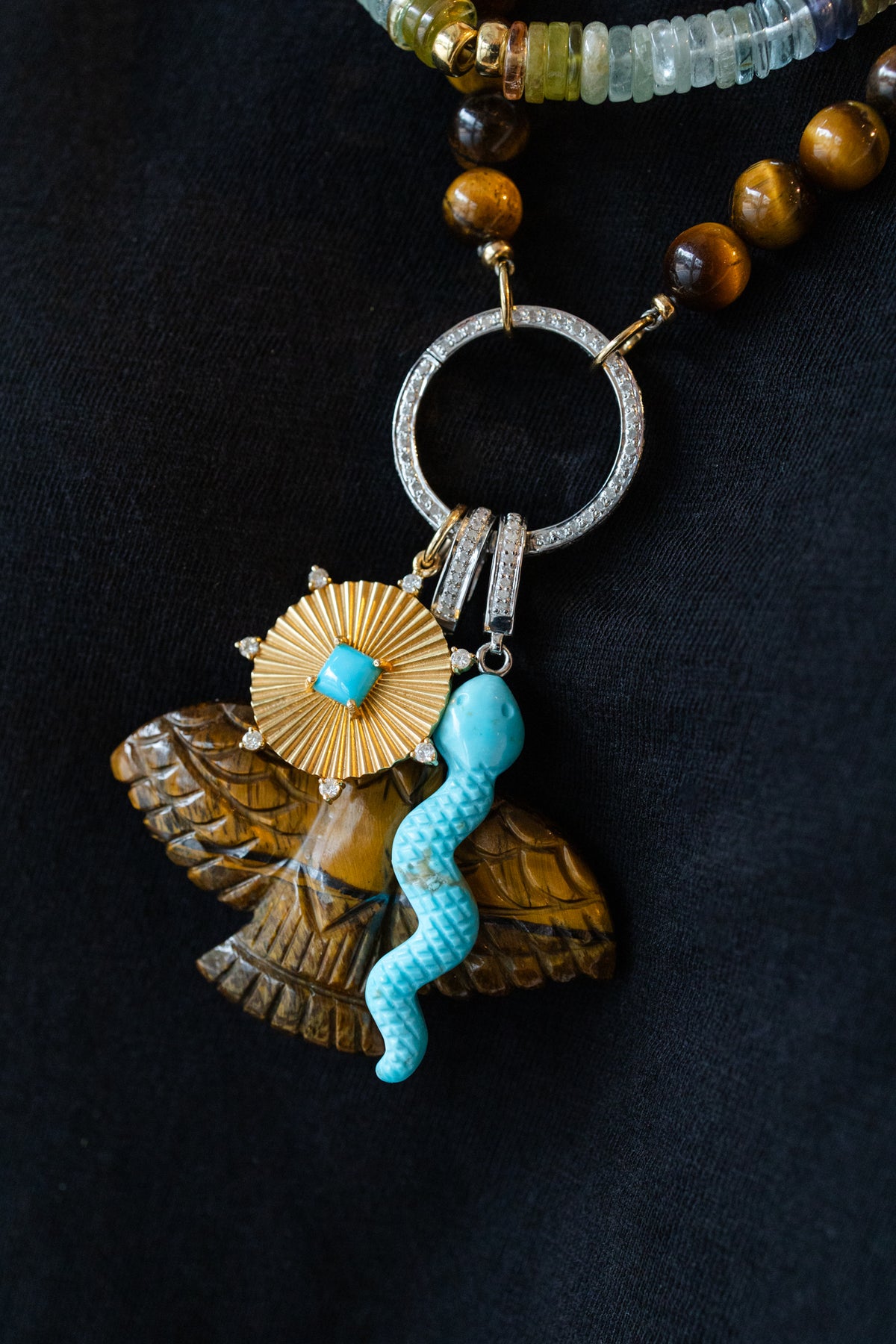 Silver Diamond Carved Turquoise Snake Charm
