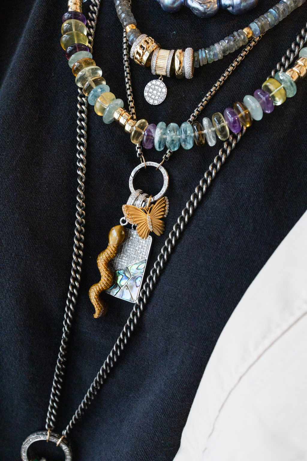 Silver Diamond Carved Tiger's Eye Snake Charm