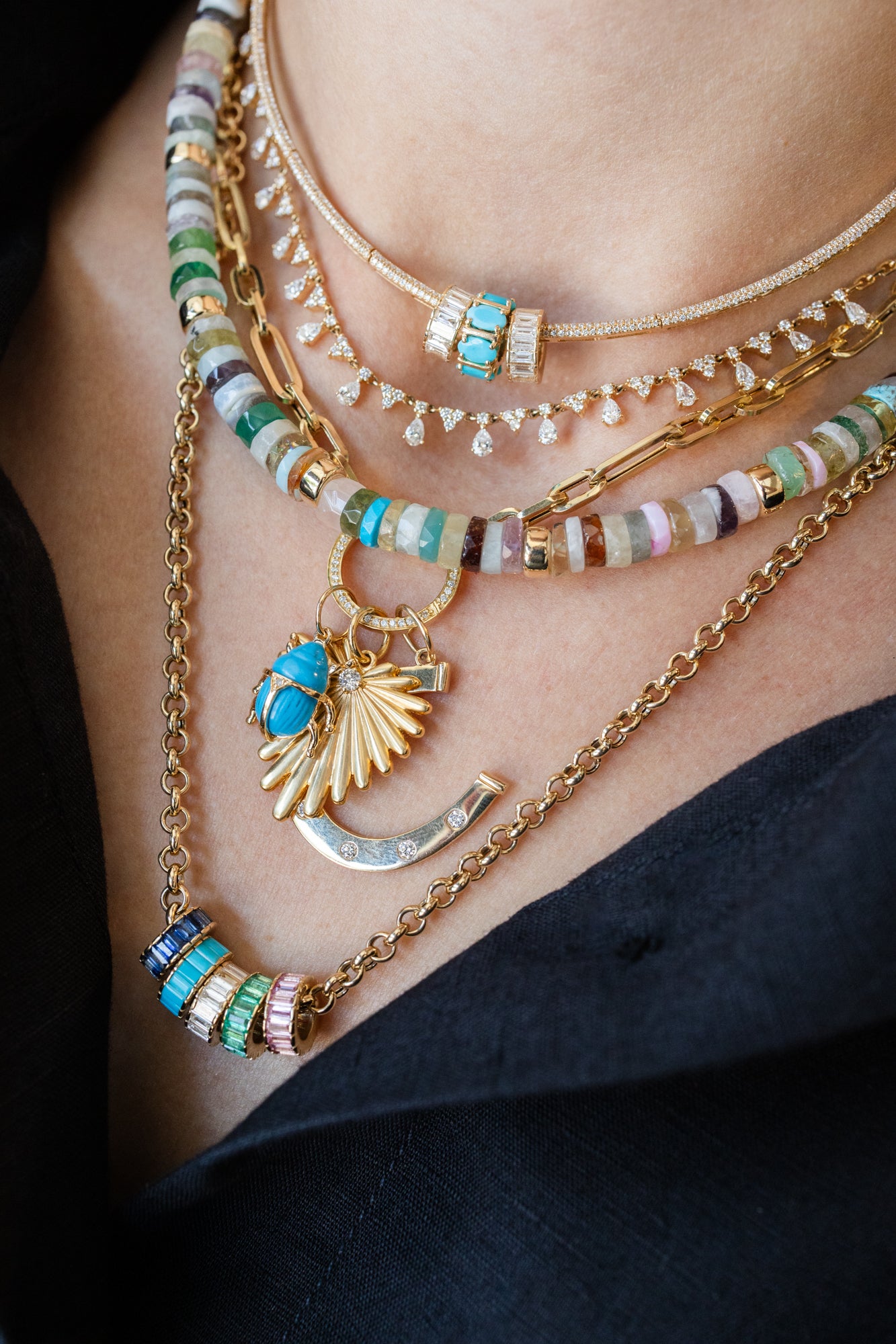 6-7mm Heishi Multi Agate Rondelle Necklace