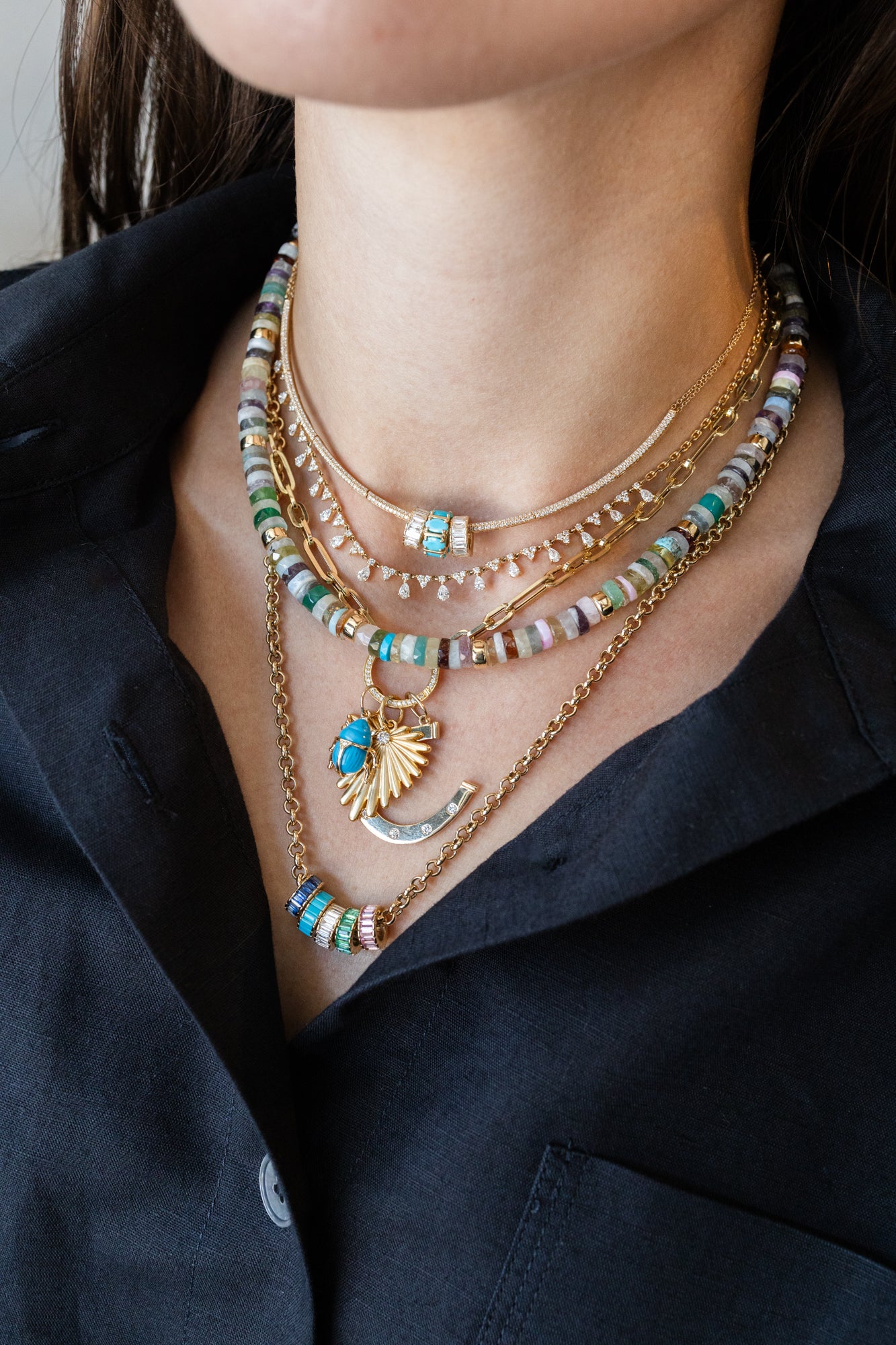 6-7mm Heishi Multi Agate Rondelle Necklace