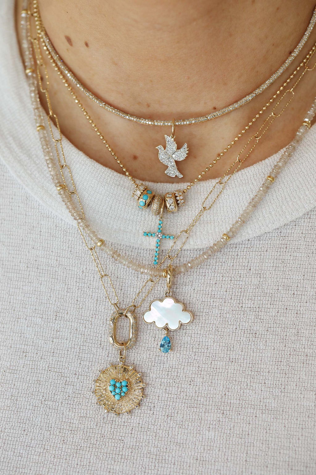 14K Gold Turquoise Diamond Center Cross Charm