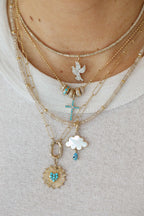 14K Gold Turquoise Diamond Center Cross Charm