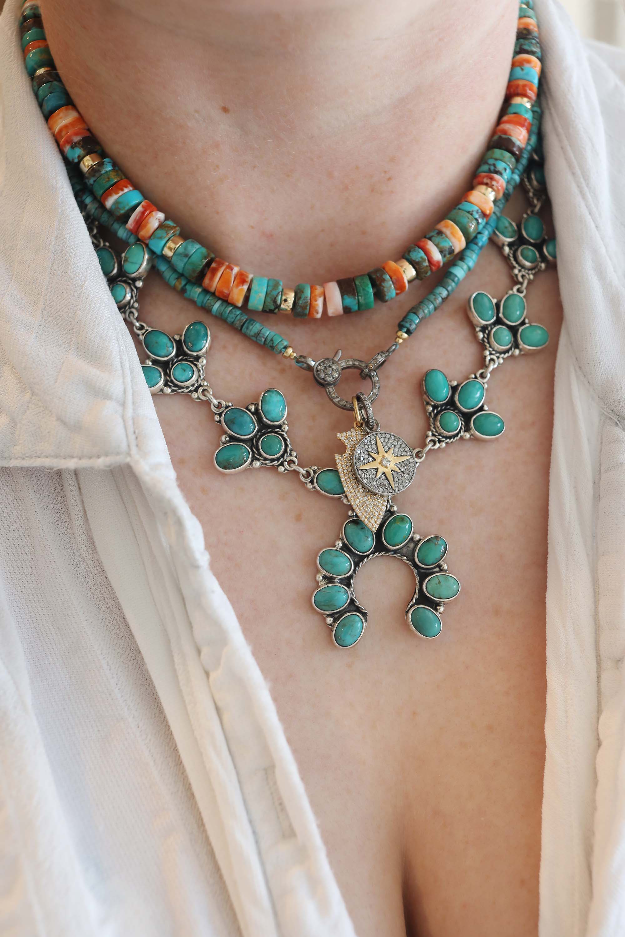 Federico Mini Blue & Green Turquoise Squash Blossom