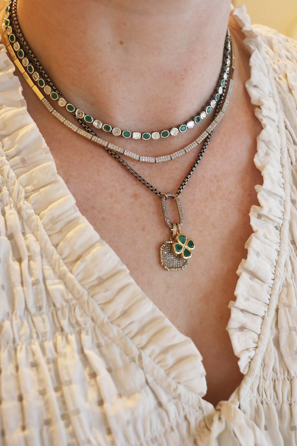 Silver Polki Diamond & Emerald Tennis Necklace