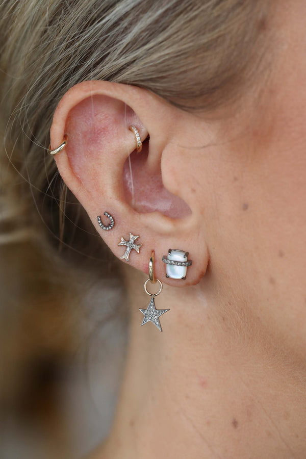 14K Gold & Silver Tiny Diamond Gothic Cross Studs