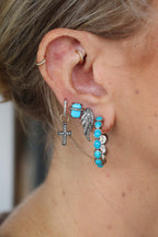 Silver Turquoise Inside Out Polki Diamond Hoop Earrings
