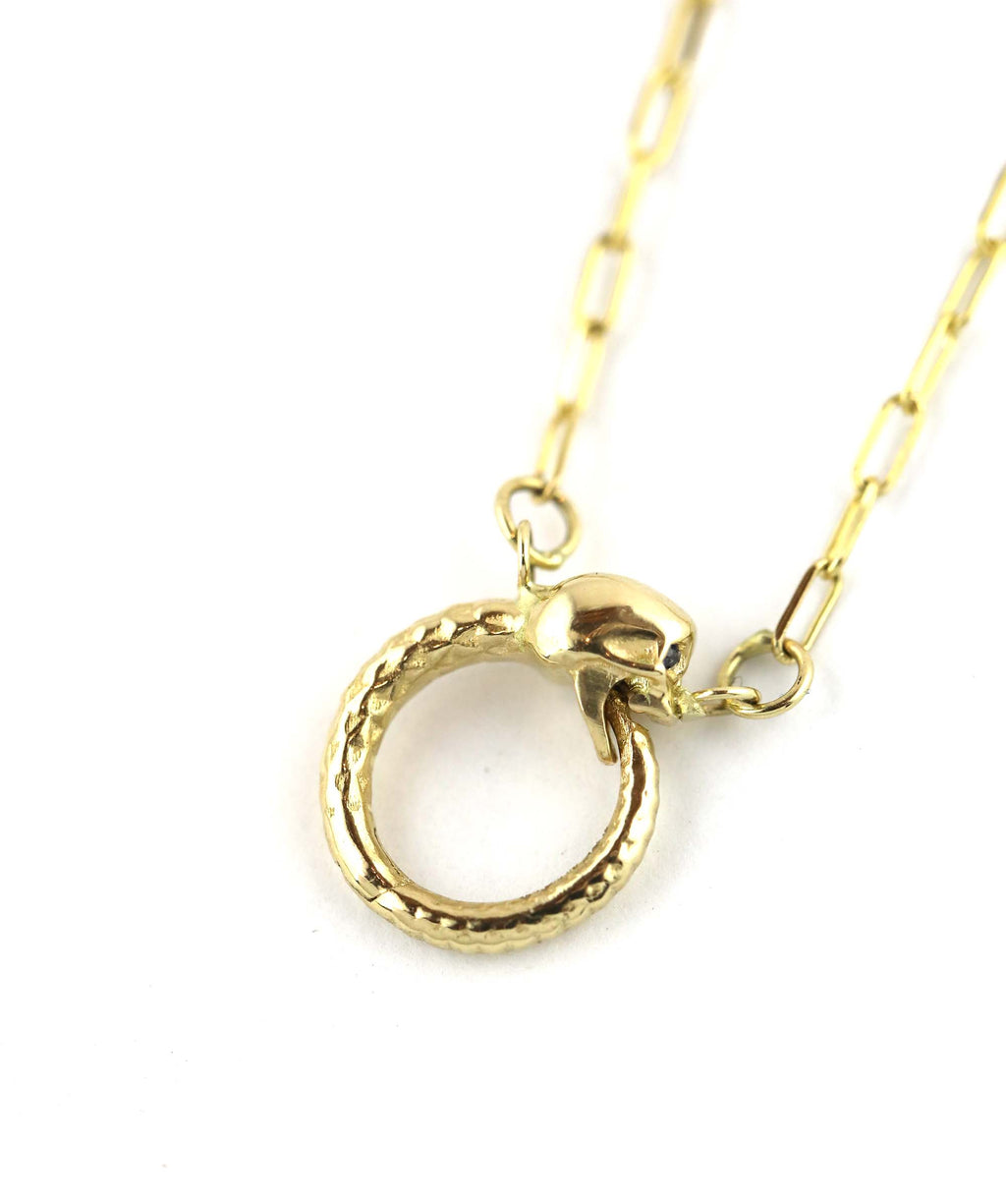 18" 14K Gold XS Paper Clip Mini Skull Lock Necklace