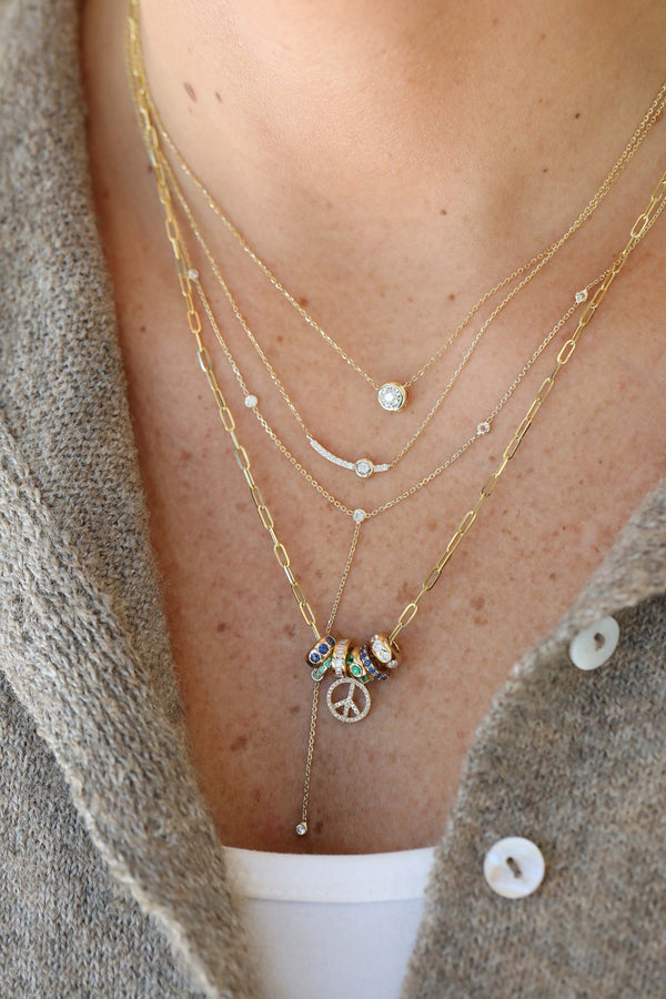 14K Gold CZ Station Lariat Necklace