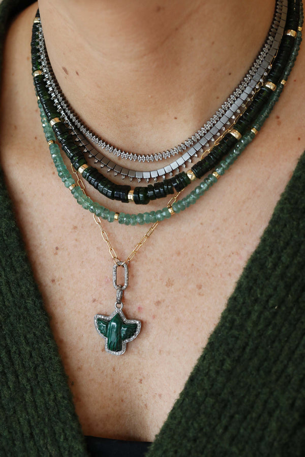 Silver Diamond Frame Malachite Thunderbird Charm