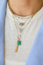 14K Gold Diamond Square Malachite Charm