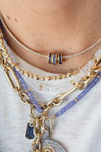 14K Gold Pronged Blue Sapphire Baguette Round Spacer
