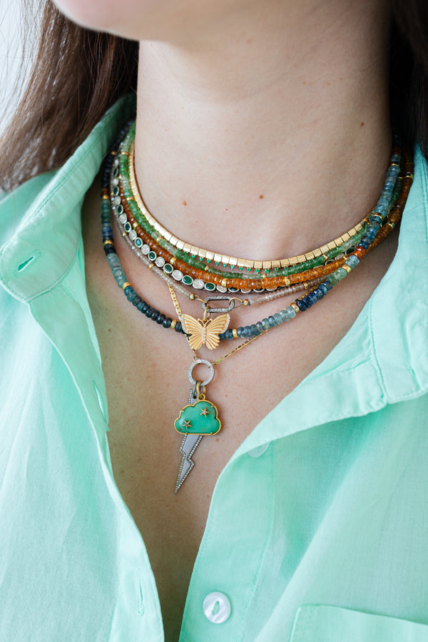 13" 14K Gold .72ct Emerald Omega Necklace