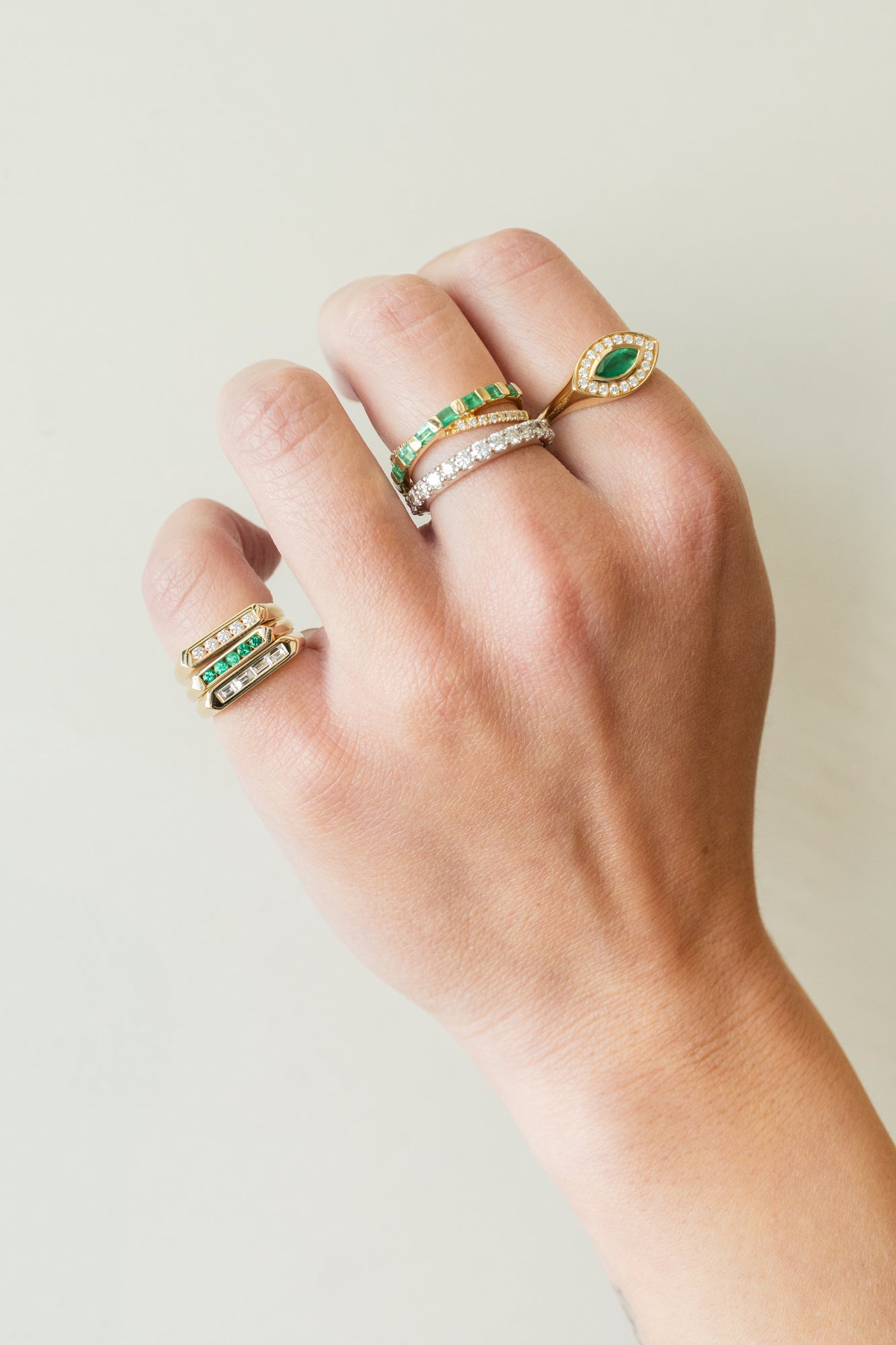 14K Gold Raised Bar Emerald Pinky Ring