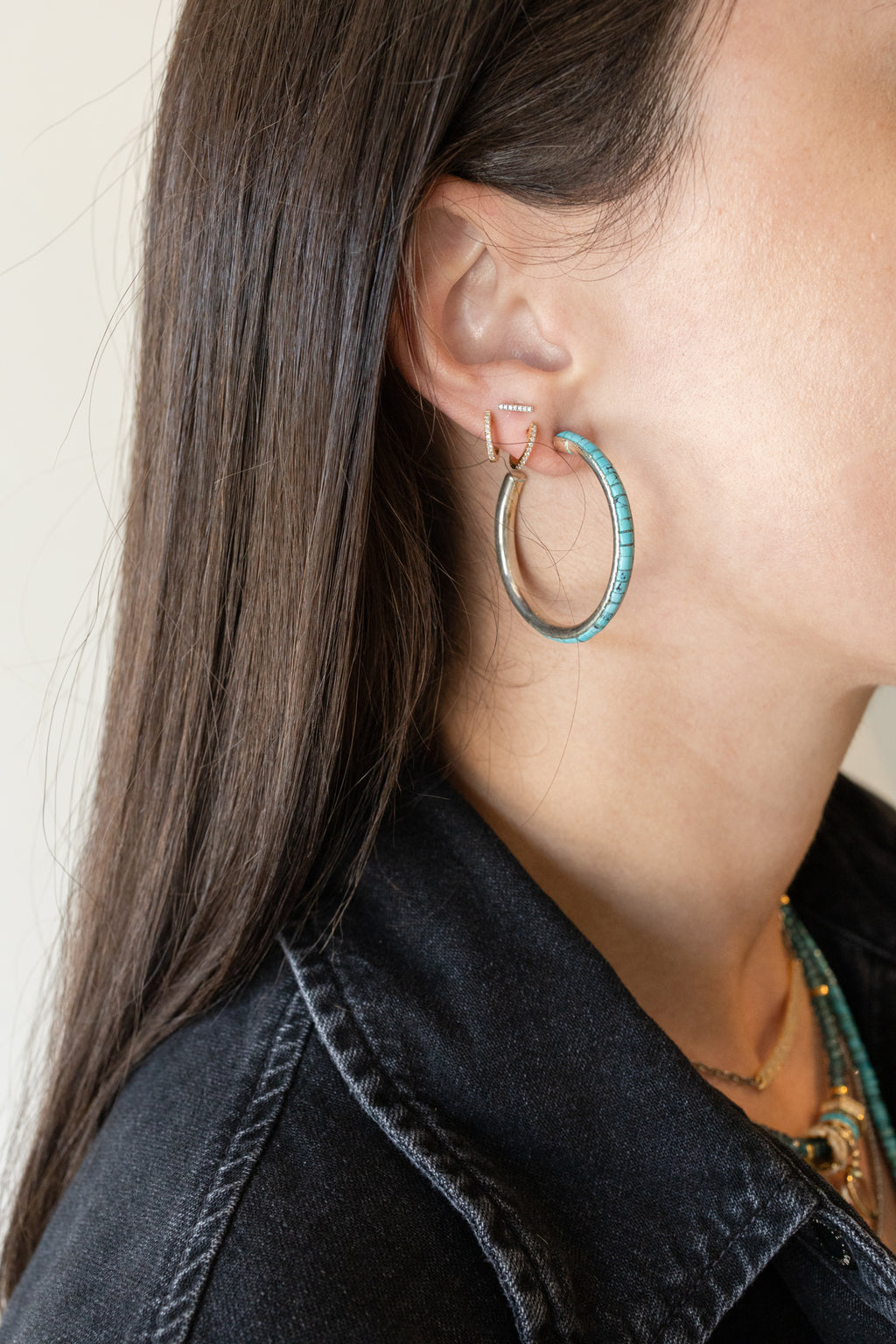Federico Silver Heishi Turquoise Hoops