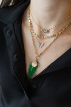14K Gold Diamond Emerald Pave Butterfly Necklace
