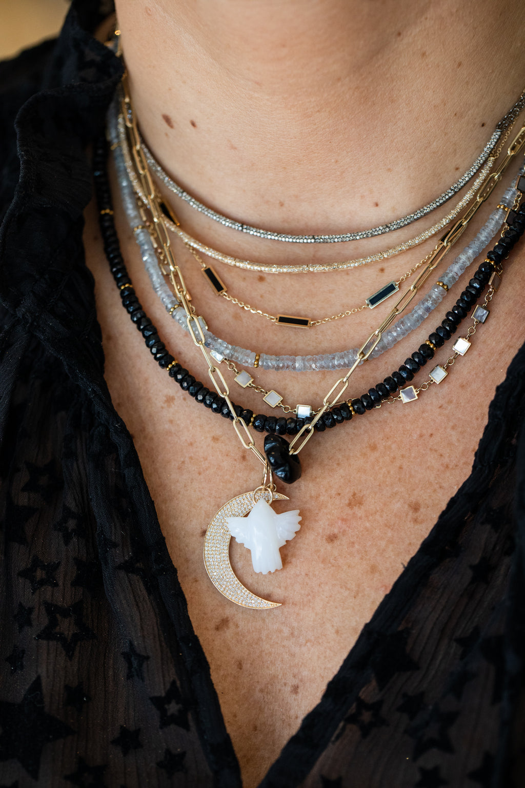 Small 14K Gold Carved White Opal Thunderbird Charm