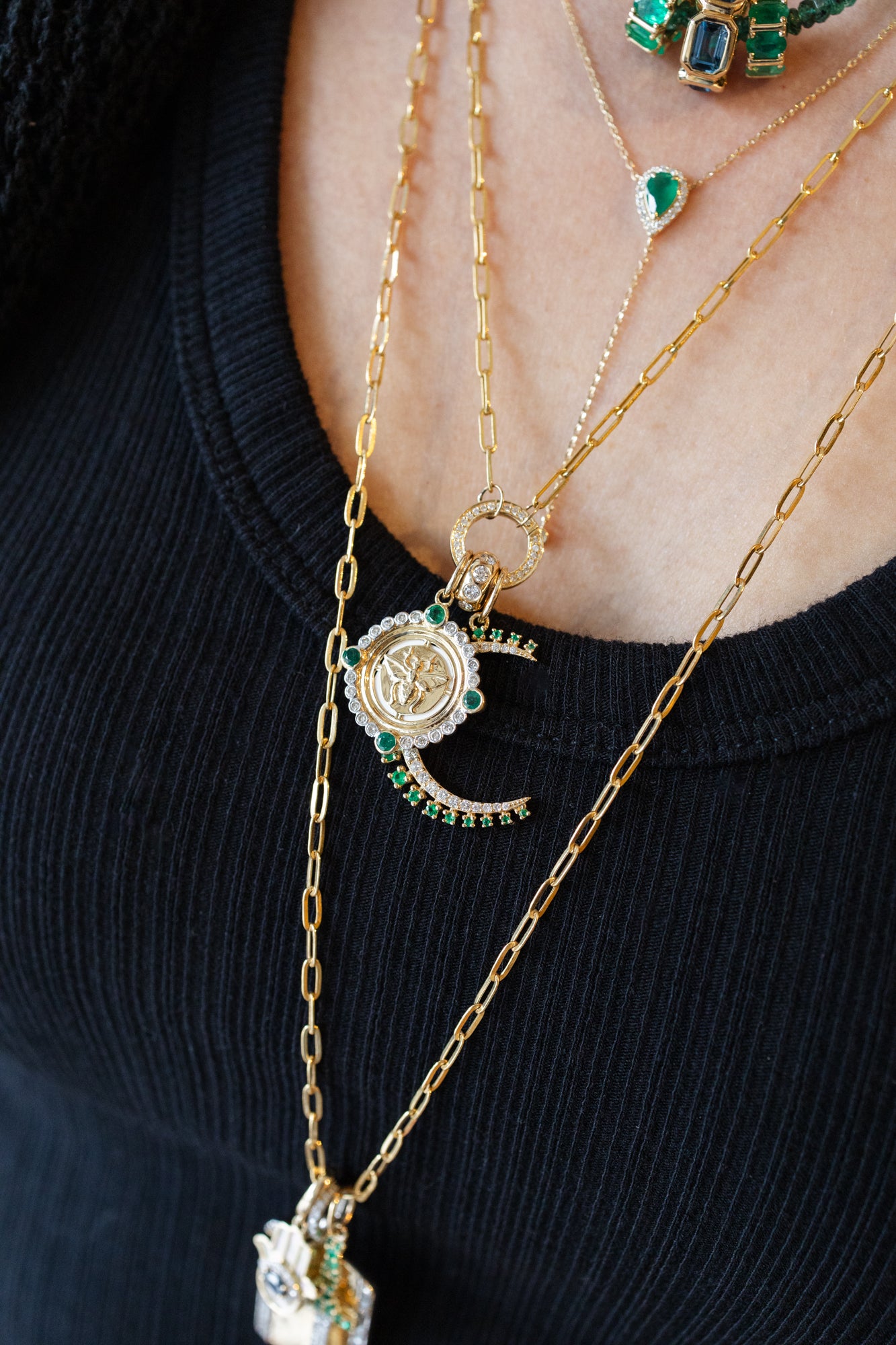 14K Gold Emerald Bee Coin Charm