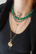 14K Gold Baguette Emerald Double Lariat Necklace