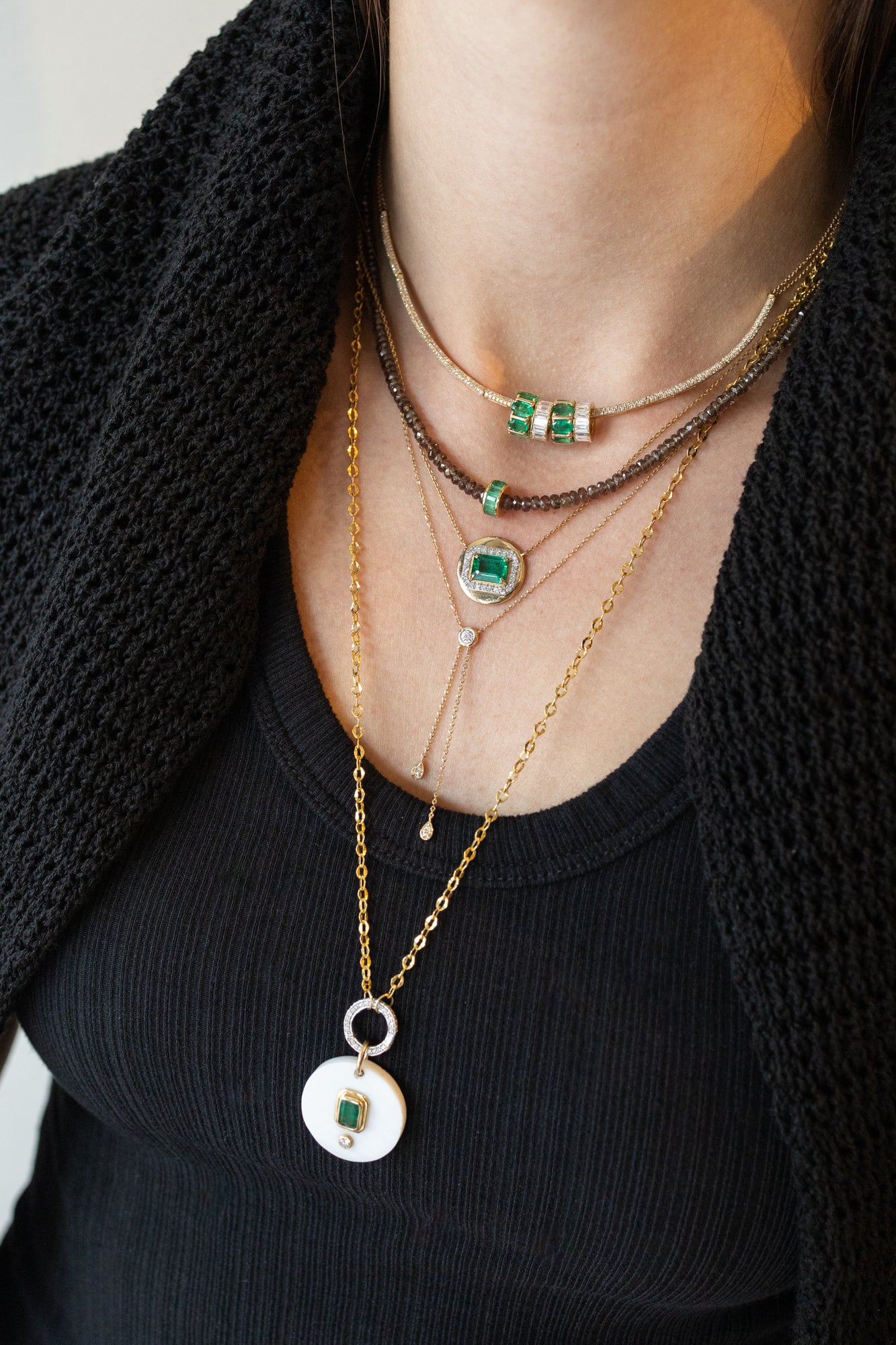 14K Double Chain Drop Diamond Lariat Necklace