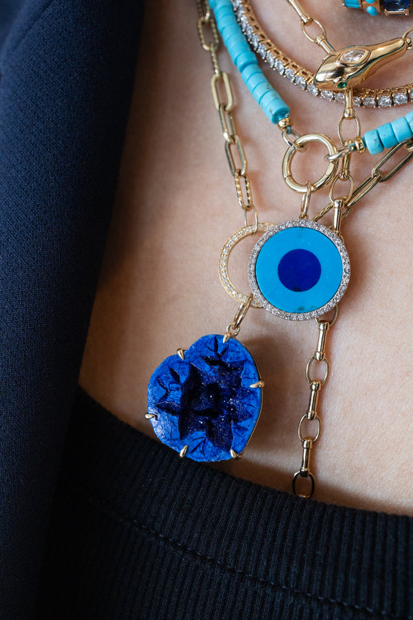 14K Gold Dark Blue Druzy Stone Pendant