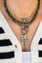 Silver Diamond Opal Cross Charm