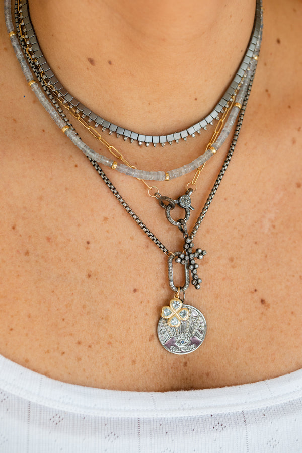 Matte Silver Diamond Omega Necklace