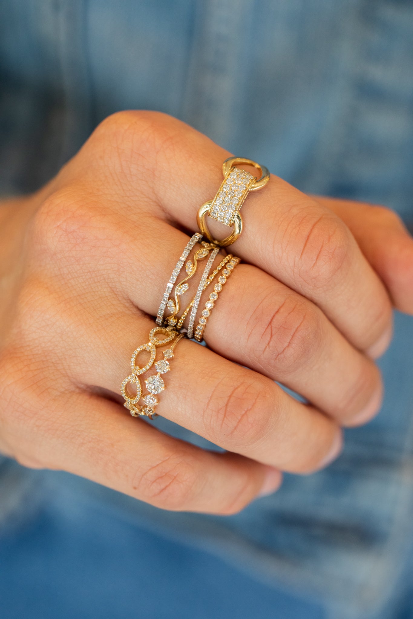 14K White Gold Pave Baguette Diamond Eternity Ring