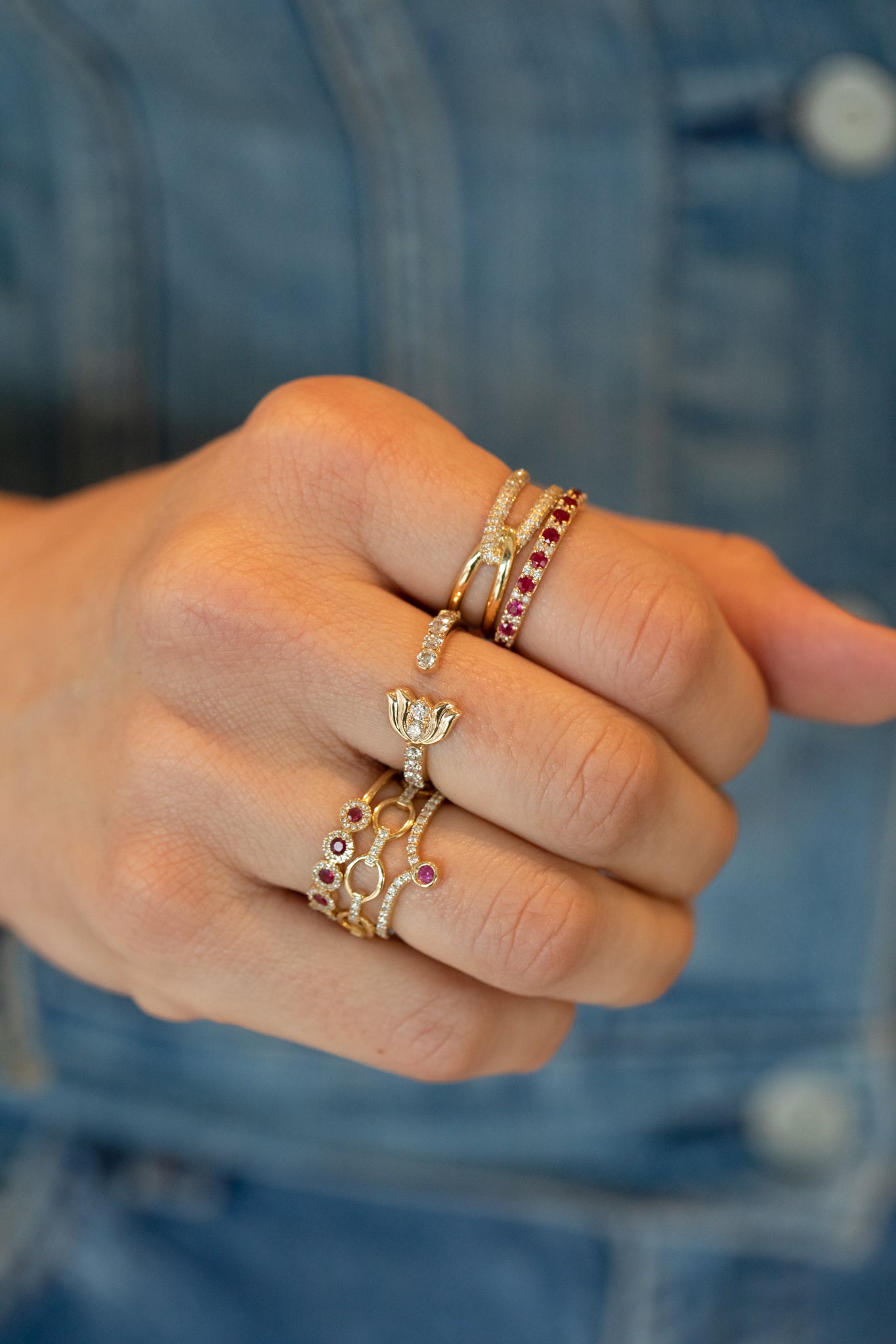 14K Gold Pave Diamond Interlocking X Ring