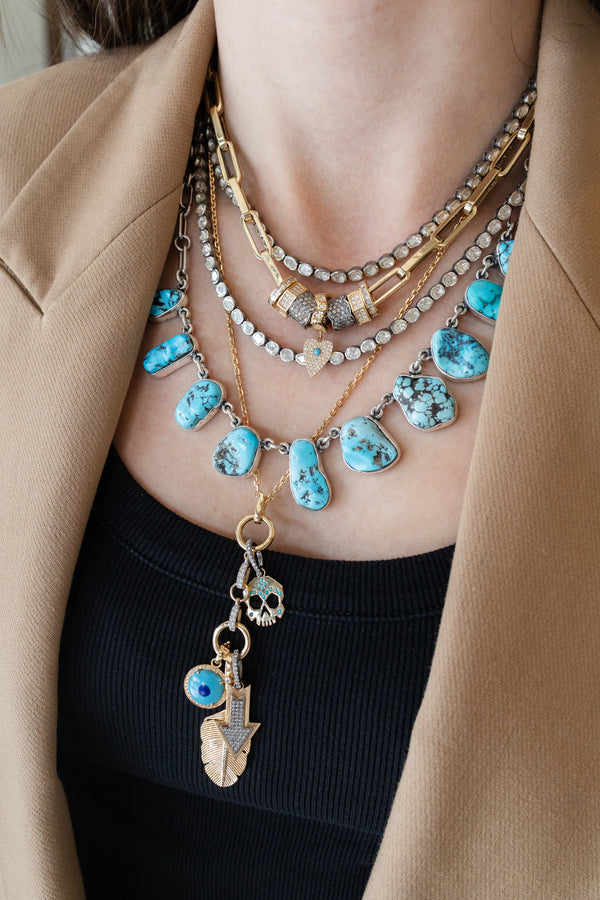 14K Gold Etched Starburst Turquoise Heart Charm Spacer