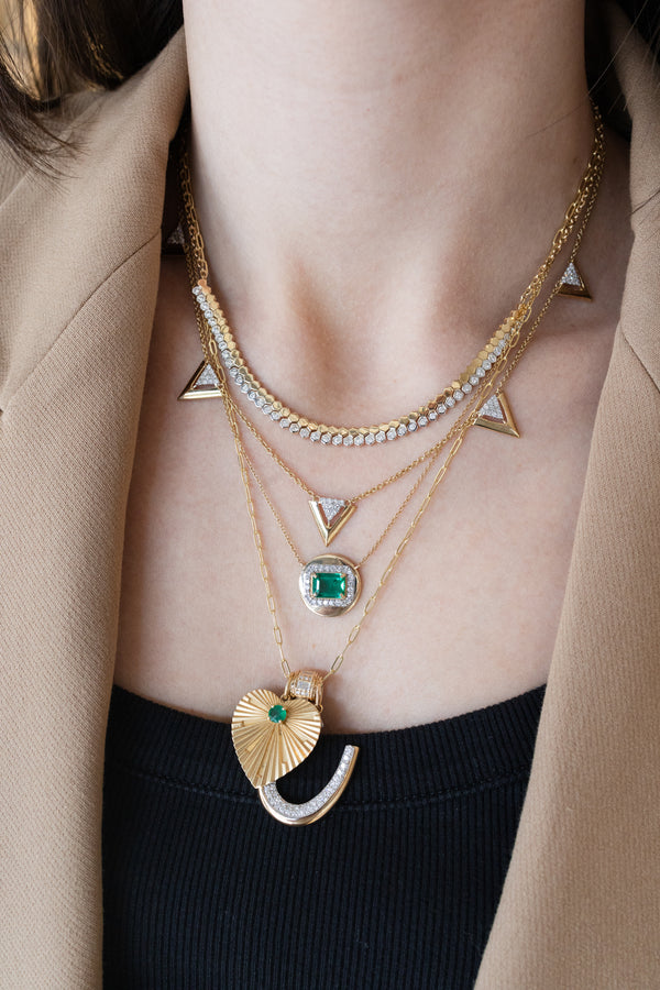 14K Gold Triangle Diamond Station Necklace