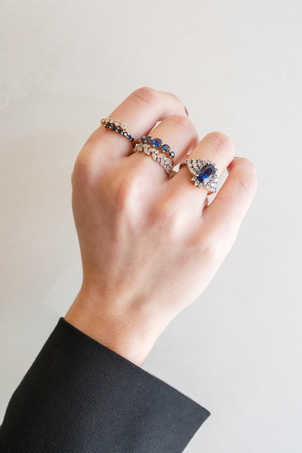 14K Gold Art Deco Diamond Sapphire Ring- size 6.5