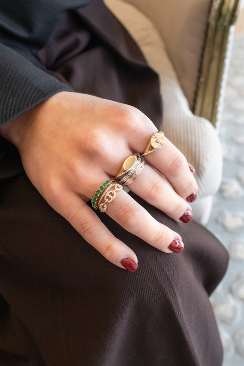 14K Gold 3 Pave Diamond Mariner Link Ring
