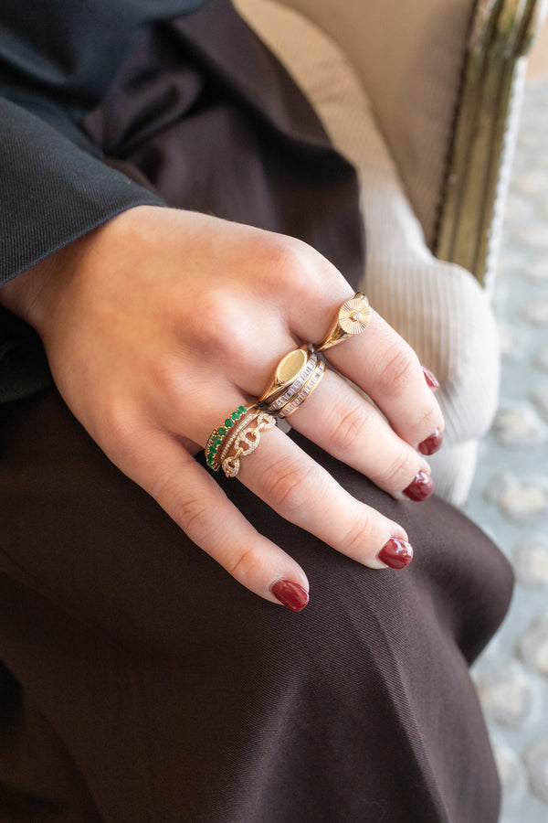 14K Gold Diamond Emerald Triple Wrap Ring