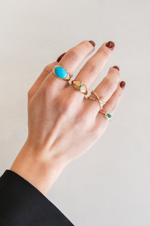 14K Gold Baguette Diamond X Teardrop Ring