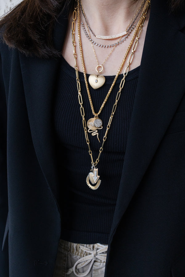 30" 14K Gold Flat Paper Clip + Pinched Link Chain