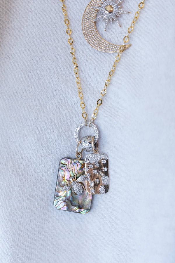 14K Gold Mix Shape Dotted Diamond Dog Tag Charm