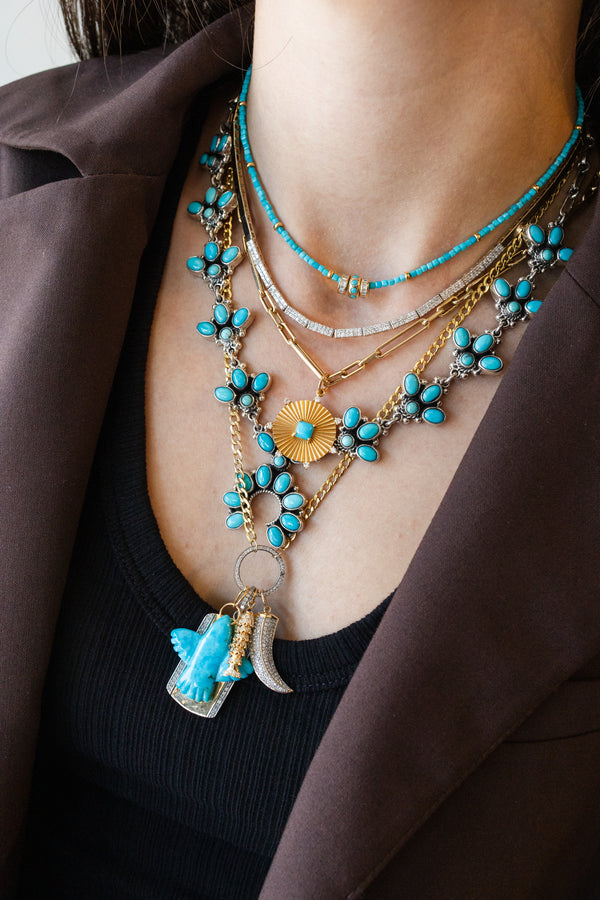 Large 14K Gold Carved Turquoise Thunderbird Charm