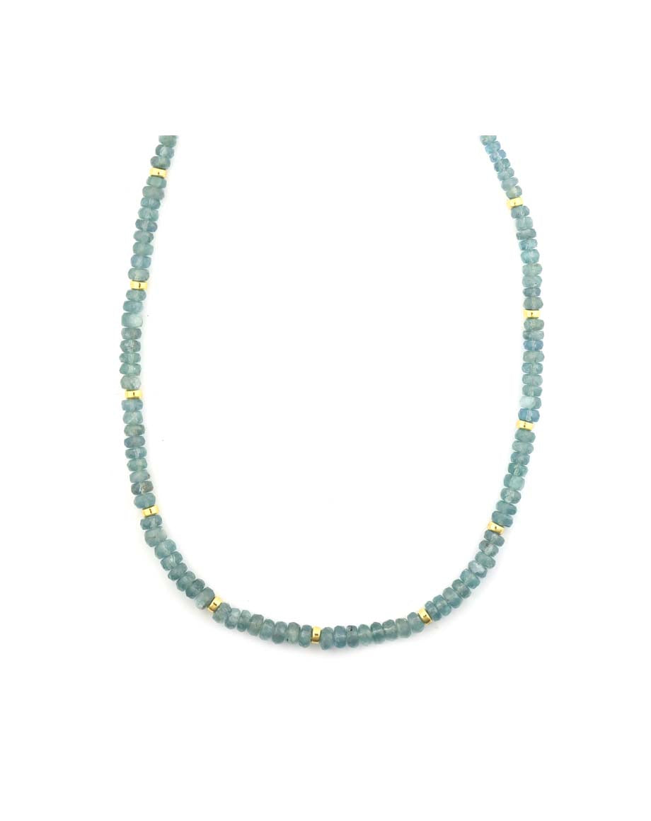 Hazy Blue Kyanite Gold Rondelle Necklace