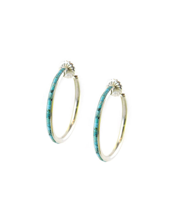 Federico Silver Heishi Turquoise Hoops