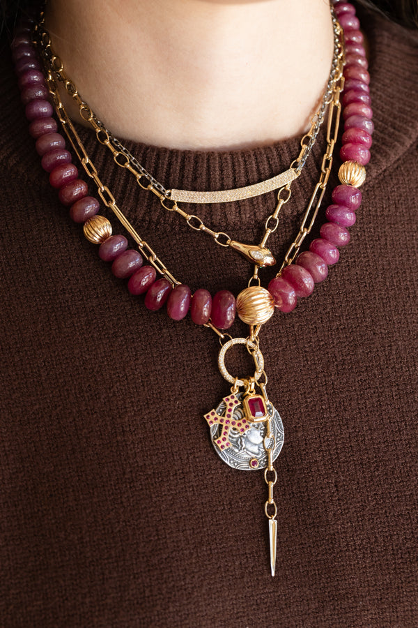 14K Gold Long Link 17mm Diamond Lock Necklace