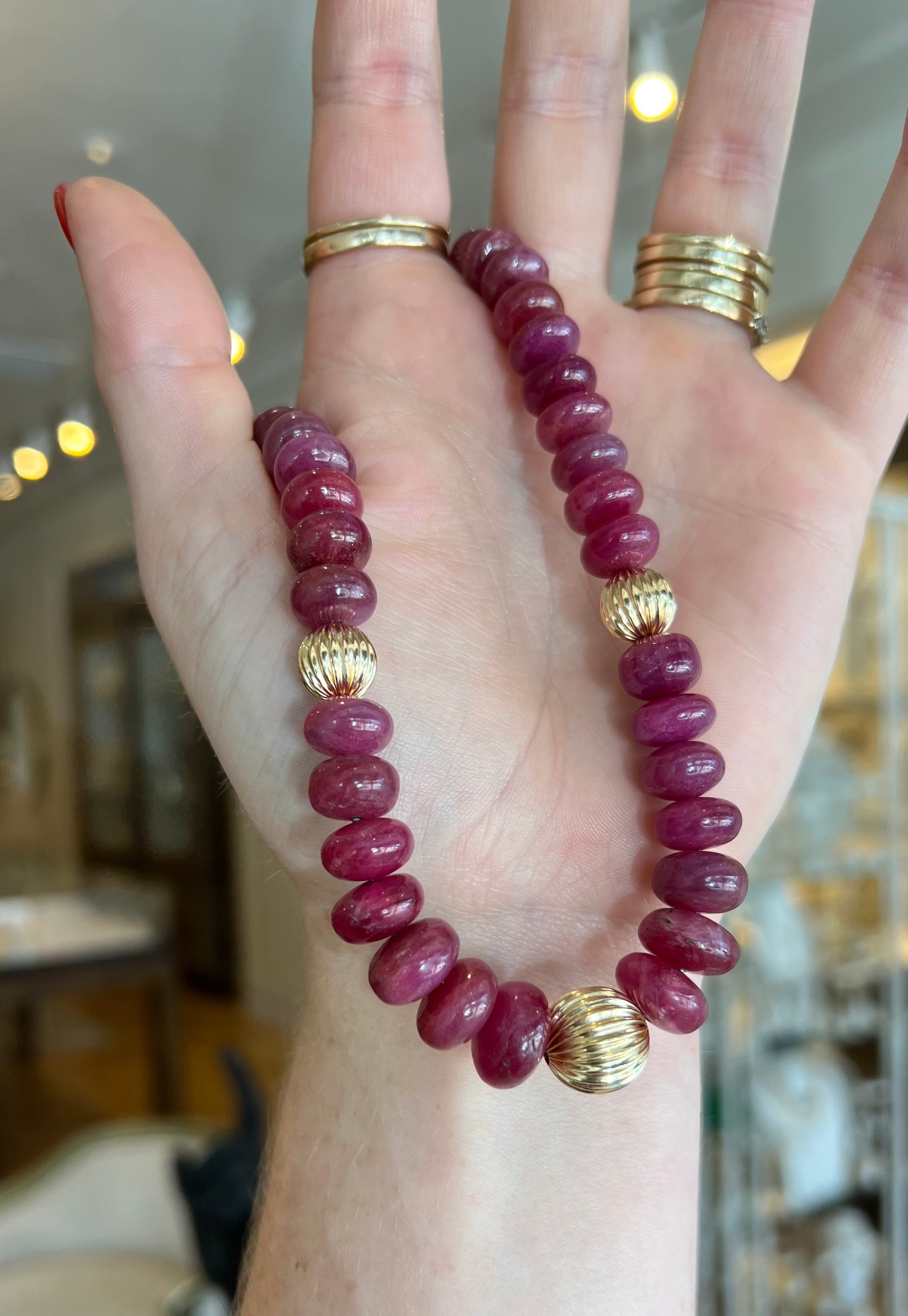 Natural Graduated Ruby Fluted Rondelle Necklace