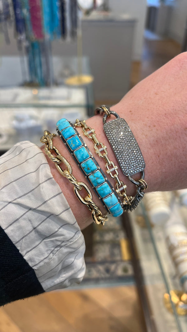 Federico Single Row Blue Turquoise Tiled Cuff