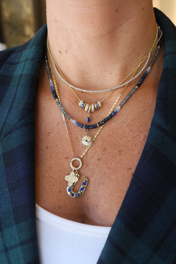 14K Gold Square Blue Sapphire Horse Shoe Charm