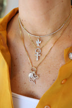 14K Yellow Gold Baguette Diamond Cross Slide On Charm