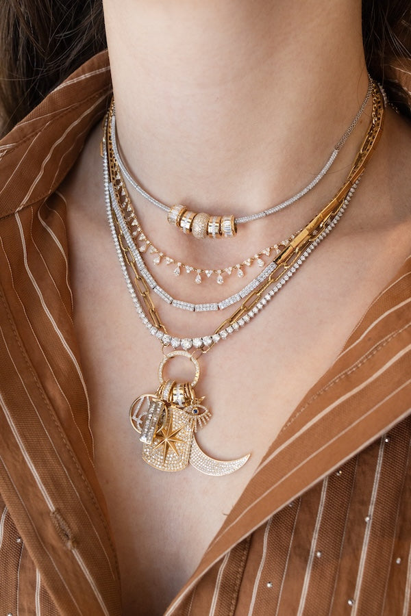 5.35ct 14K Gold 3 Prong Graduated Diamond Tennis Necklace