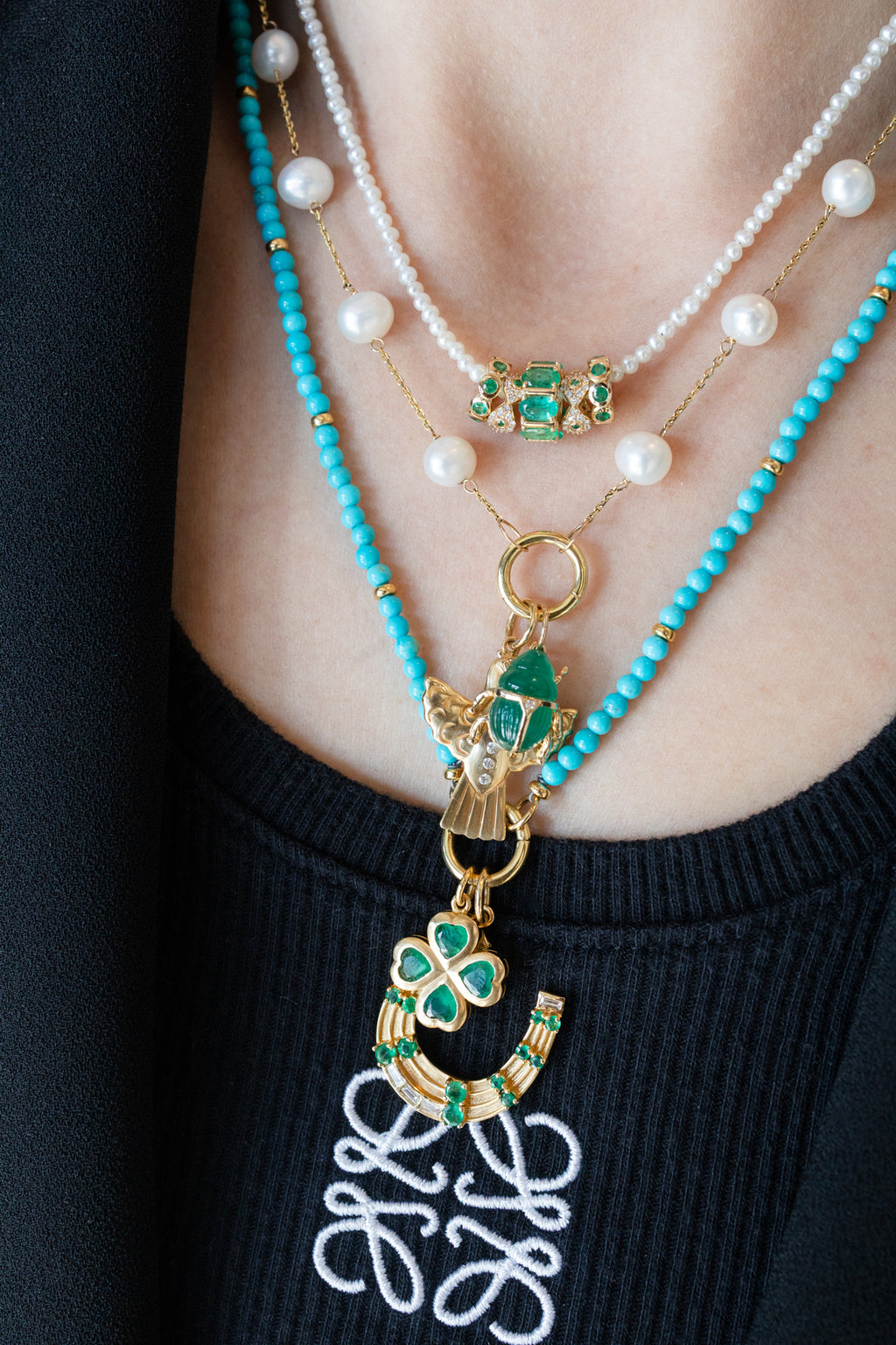 14K Gold Round Chunky Emerald Spacer