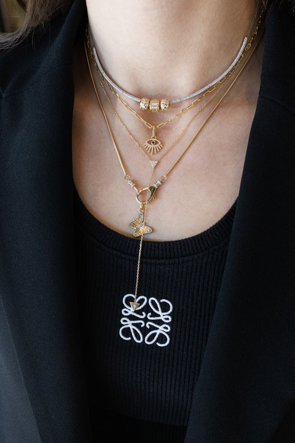 14K Gold Triangle CZ Lariat Necklace