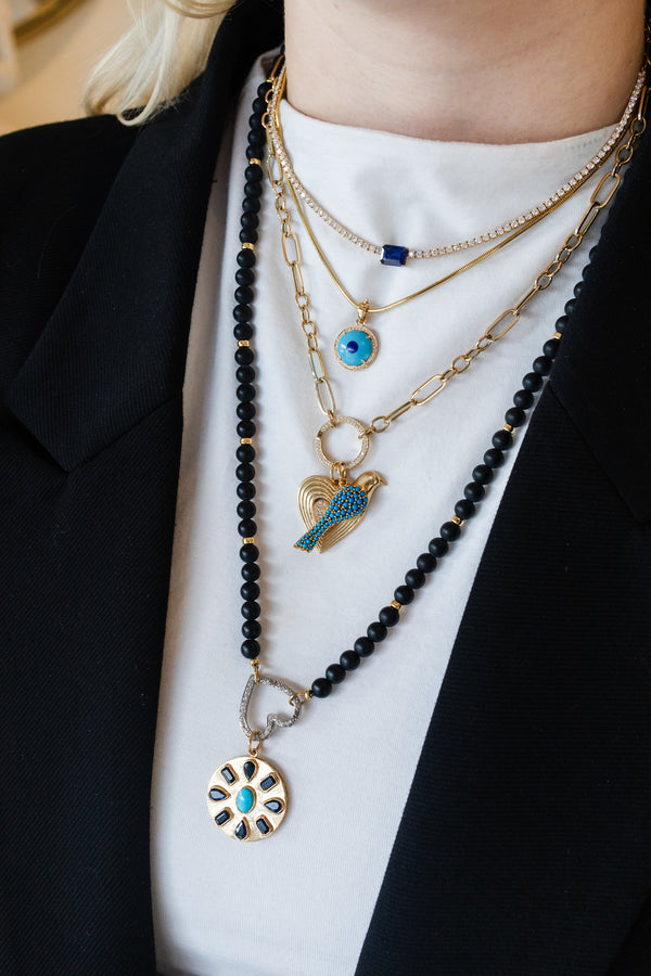 14K Gold Dotted Turquoise Bird Charm