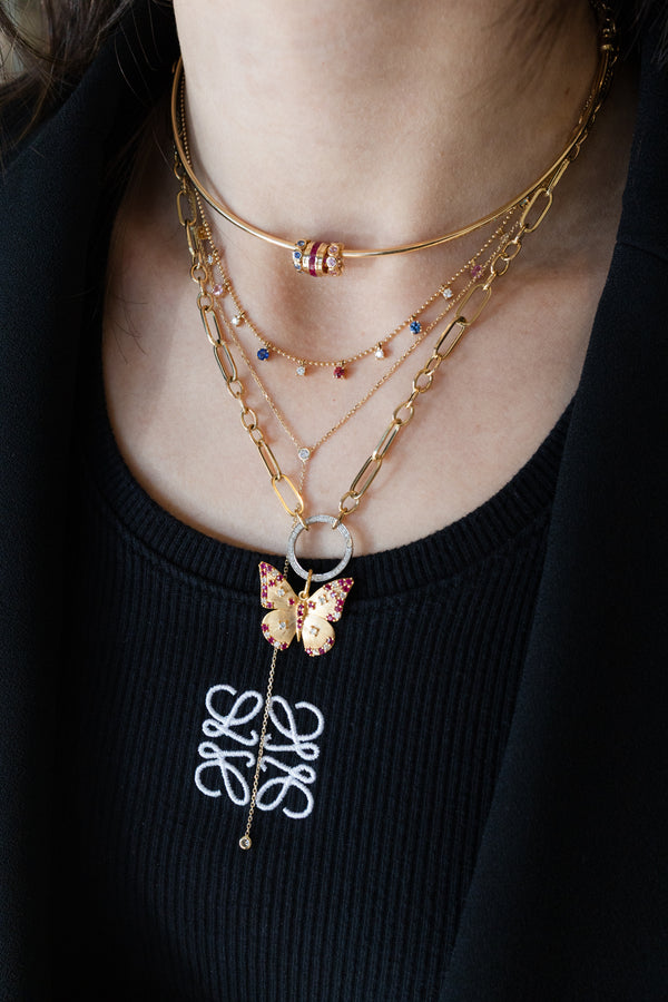 14K Gold Dainty Double CZ Lariat Necklace